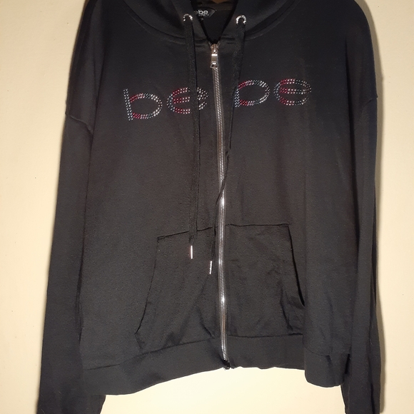 bebe | Jackets & Coats | Bebe Black Hoodie With Rhinestone Logo | Poshmark